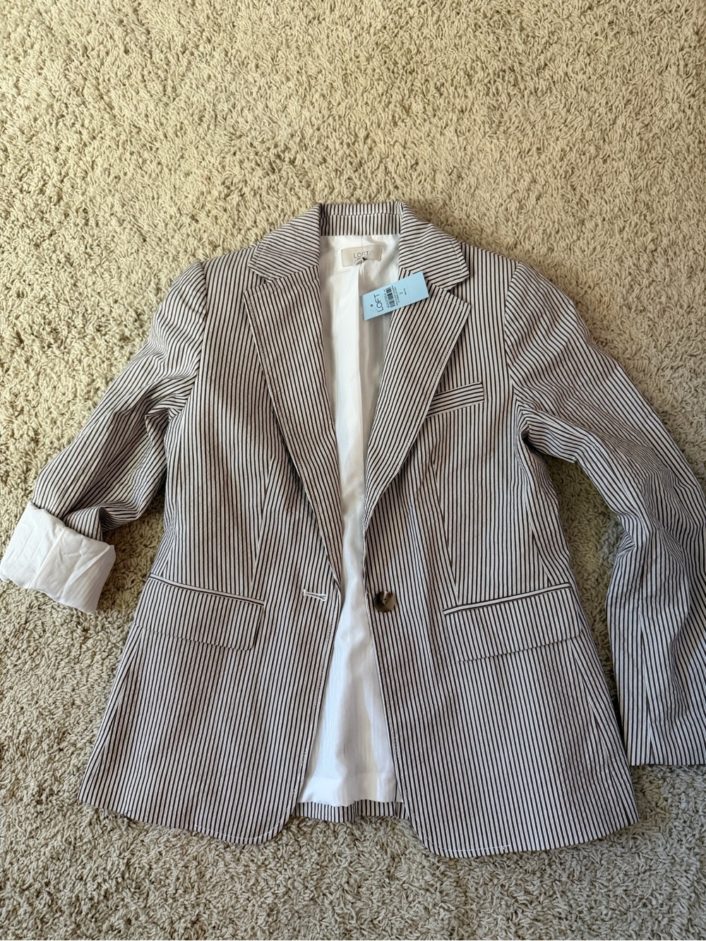 LOFT Petitie Striped Seersucker Fitted Blazer (Cocoa Bliss) - Size 2P - NWT
